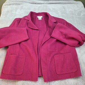 Talbots Wool Jacket Women 16 Fuchsia Felted Open Front Pockets Barn Chore Blazer